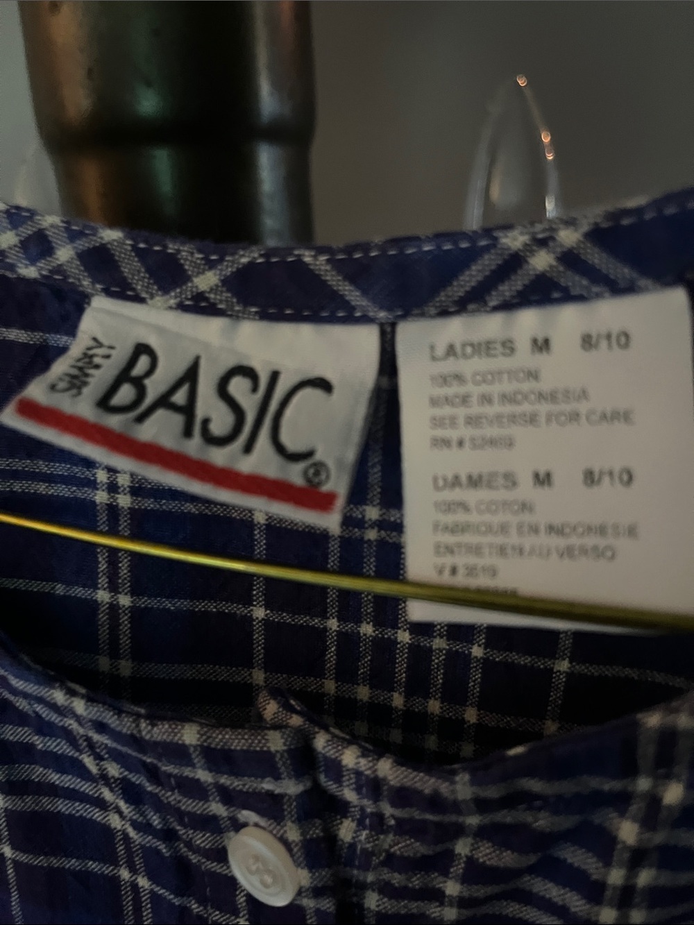 Basic Navy Plaid Button-Front Sleeveless Top - Picture 2 of 6
